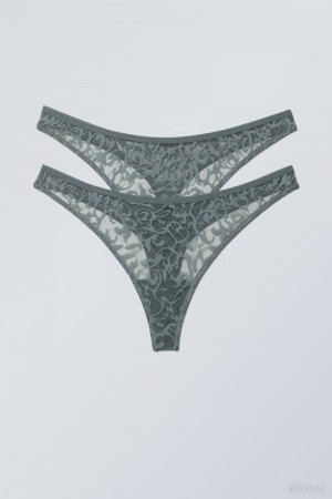 Weekday 2-pack Ash Lace Thong Thong Grey | WZHU2328