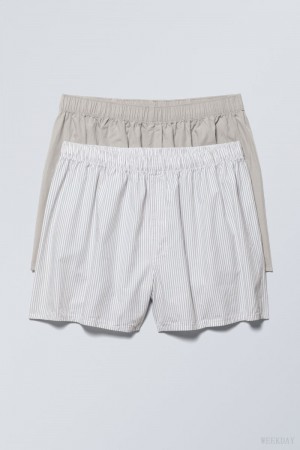 Weekday 2-pack Boxer Shorts Shorts Grey / Grey Stripes | DHZM1608