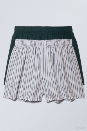 Weekday 2-pack Boxer Shorts Shorts Navy Stripes | ZHCG7058