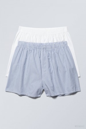 Weekday 2-pack Boxer Shorts Shorts White / Blue | OMMZ3948