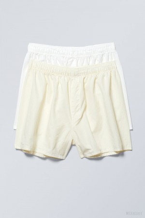 Weekday 2-pack Boxer Shorts Shorts White Yellow Stripes | HXXK5134