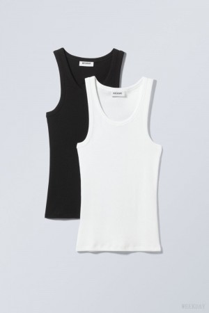 Weekday 2-pack Close Fitted Rib Tank Top Blk&Wht | QPFQ7907