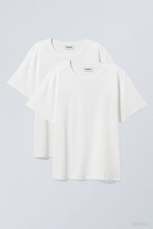 Weekday 2-pack Essence Standard T-Shirt White | IAVJ8991