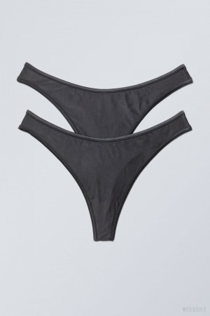 Weekday 2-pack Jade Shiny Thong Thong Dark Grey | PWGE8036