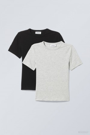 Weekday 2-pack Slim Fitted T-shirt Black | AJVO4877