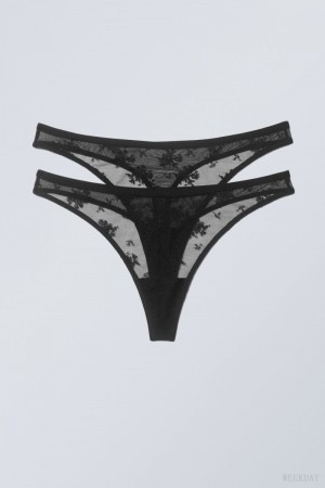 Weekday 2-pack Zelda Lace Thong Thong Black | MJZU8853