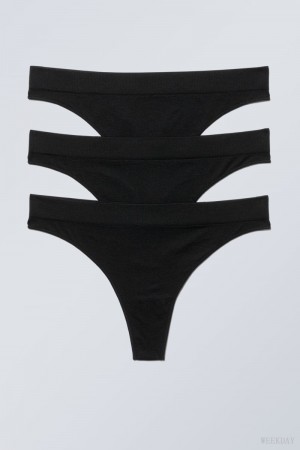 Weekday 3-pack Cat Soft Thong Thong Black | TVOX7727