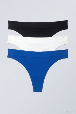 Weekday 3-pack Cat Soft Thong Thong Black White Blue | VEOL4999