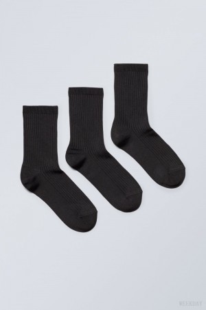 Weekday 3-pack Lova Shiny Socks Black | PWSZ6283