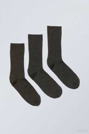 Weekday 3-pack Rib Neps Socks Black | ZFPV7892