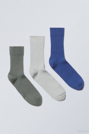 Weekday 3-pack Selma Socks Blue Grey Green | TWIP0825