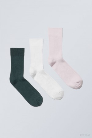 Weekday 3-pack Selma Socks Blue White Pink | AEKM7337