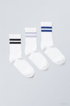 Weekday 3-pack Sport Striped Socks Black Purple Blue Stripes | MIXP8877