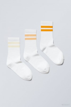 Weekday 3-pack Sport Striped Socks Yellow Stripes | KTMS3485