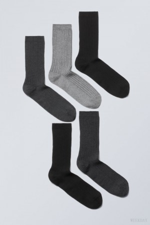 Weekday 5-pack Rib Socks Black Grey | NSHJ1066