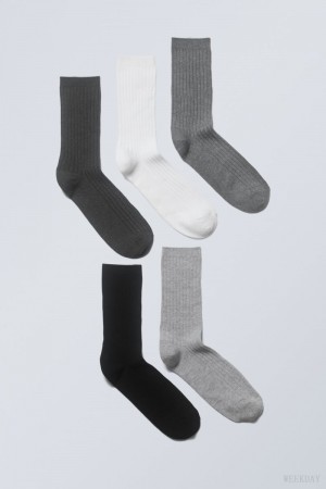 Weekday 5-pack Rib Socks Grey | RIVA0984