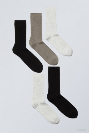 Weekday 5-pack Rib Socks Mole Mix | NKLE6119