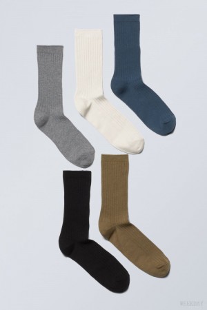 Weekday 5-pack Rib Socks Multicolor | KHDB3559