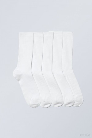 Weekday 5-pack Rib Socks White | NLEJ3727