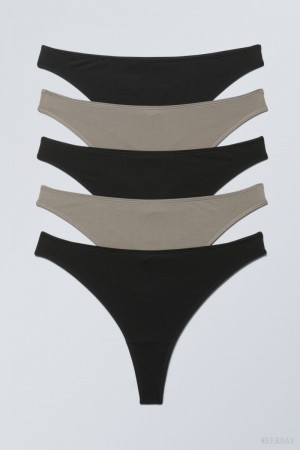 Weekday 5-pack Soul thong Thong Black Beige | KRLW5520