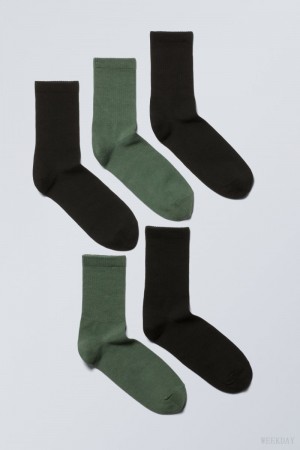 Weekday 5-pack Sport Socks Black Green | XXFJ4620