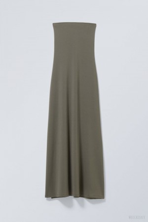 Weekday Act Tube Dress Dark Khaki | YGFZ2621