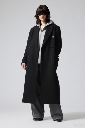 Weekday Alex Oversized Wool Blend Coat Black | EAKR1562