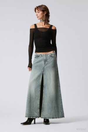 Weekday Anaheim Long Denim Skirt Blue | XFNL1136