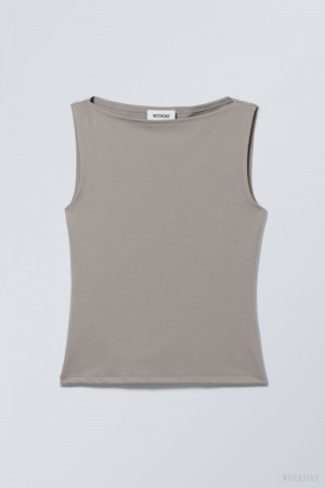 Weekday Annie Boatneck Sleeveless top Grey | MTKI5585