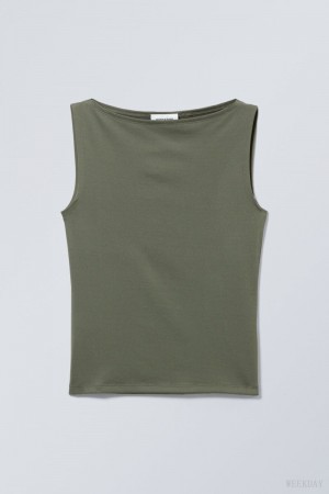 Weekday Annie Boatneck Sleeveless top Khaki | AEVY9300