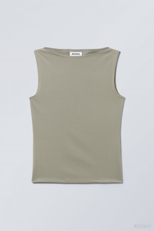 Weekday Annie Boatneck Sleeveless top Khaki | KLNR1052