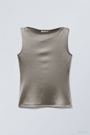 Weekday Annie Metallic Boatneck Top Grey | IURU4897