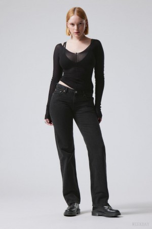 Weekday Arrow Low Straight Jeans Black | WZHS4273