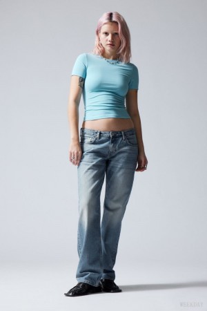 Weekday Arrow Low Straight Jeans Blue | TEZD6500