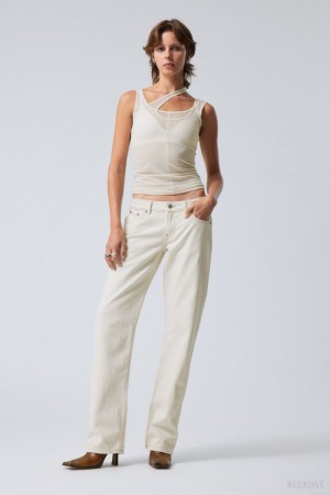 Weekday Arrow Low Straight Jeans White | MPAE9528