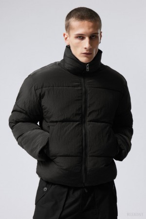 Weekday Ben Ripstop Puffer Jacket Black | LURW4954