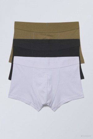 Weekday Boxer Trunks 3-pack Khaki Black Purple | RYIF5635