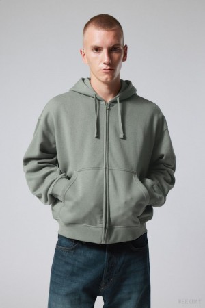 Weekday Boxy Midweight Zip Hoodie Grey | IKJG5262