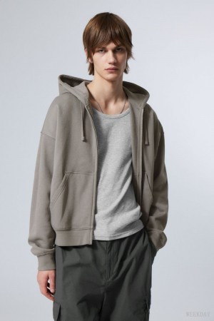 Weekday Boxy Midweight Zip Hoodie Grey | BEMH1933