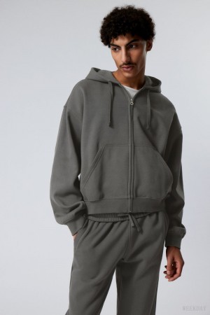 Weekday Boxy Midweight Zip Hoodie Grey | FYQE6197