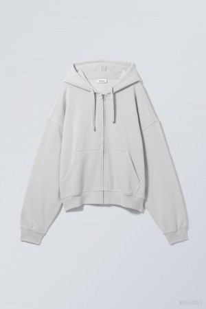 Weekday Boxy Midweight Zip Hoodie Light Grey | YTDJ4313