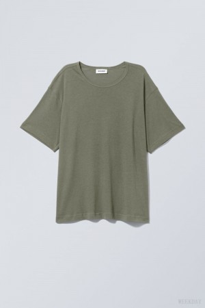 Weekday Boxy Relaxed T-shirt Khaki | RWFY7673