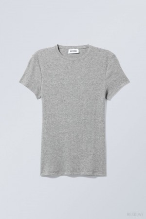 Weekday Close Fitted Rib T-Shirt Grey | QQIR7828