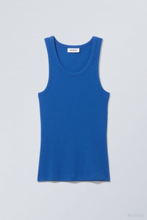 Weekday Close Fitted Tank Top Blue | SPWU8686