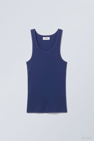 Weekday Close Fitted Tank Top Dark Blue | WLKU7488