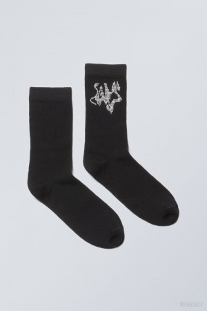 Weekday Cotton Rhinestone Socks Black | CDNZ0556