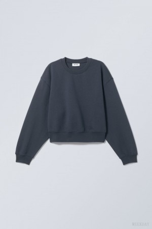 Weekday Crop Volume Sweatshirt Blue | AYYQ3409