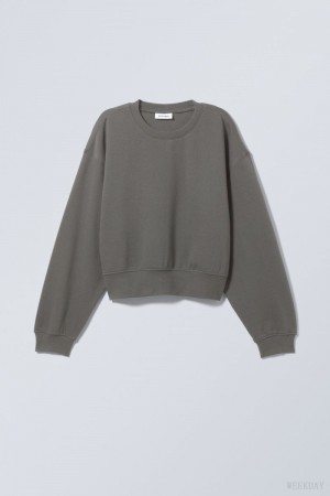 Weekday Crop Volume Sweatshirt Dark Grey | APQQ8154