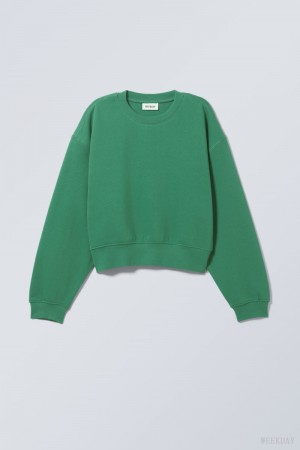 Weekday Crop Volume Sweatshirt Green | PCGT0624