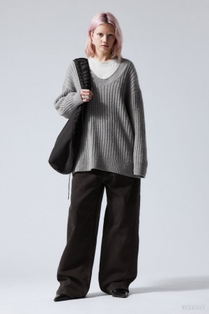 Weekday Eden Oversized Wool Blend Sweater Grey | CSGH3986